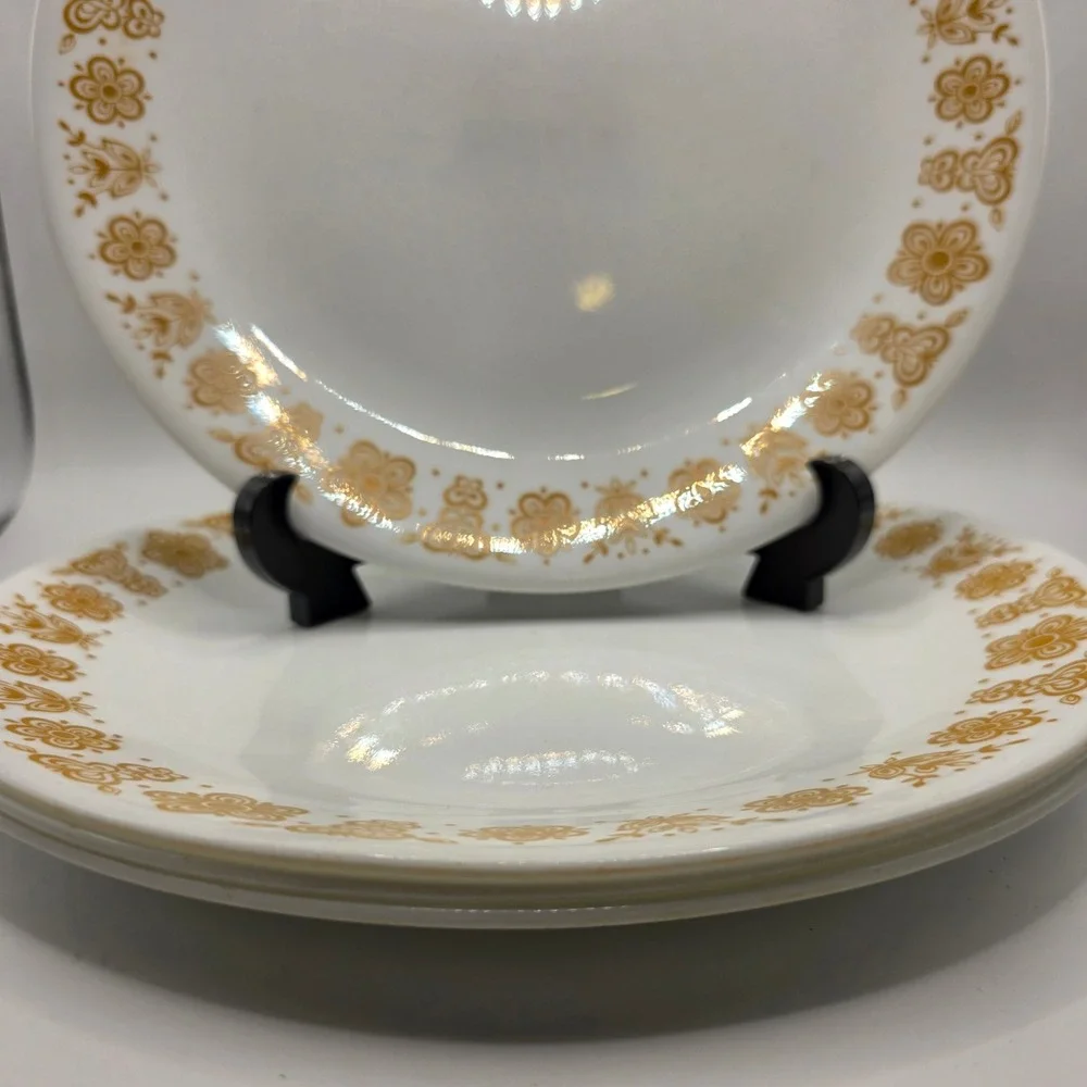 Corelle Butterfly Gold Dinner Plates Set of 4 Livingware by Corning Vintage USA